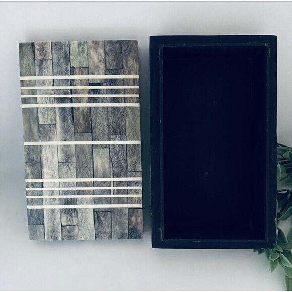 Gray And White Rectangle Box Bone Inlay Modern Design Hand Crafted Made In India - Picture 2 of 8